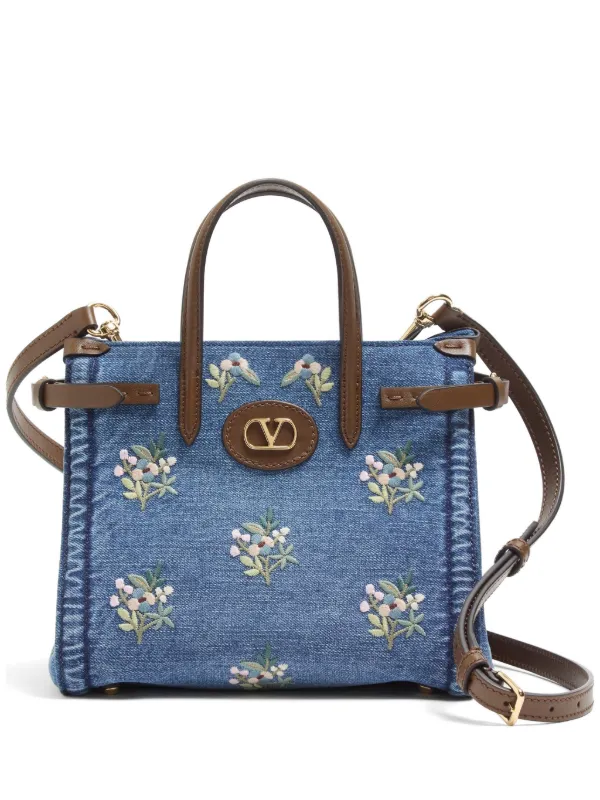 Antibes small embroidered denim bag
